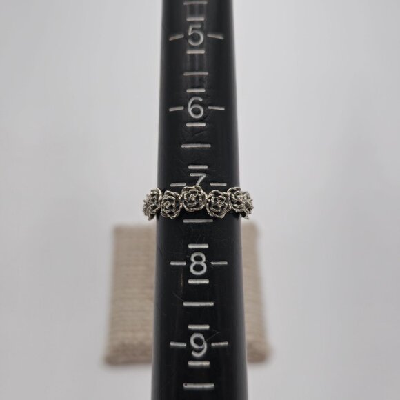 Size 7.25 Sterling Silver Rose Nature Floral Band Ring A3631 - Picture 5 of 7